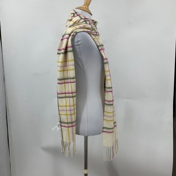 Joules Scarf Womens 72" X 11.5" Beige Berry Fairwell Check Wool Knit Tassel - Picture 4 of 14
